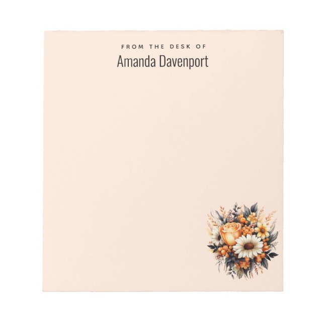 Bloc-note Bouquet de fleurs gris-jaune orange (Devant)