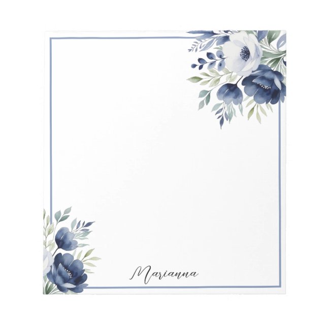 Bloc-note Bouquet floral bleu et blanc (Devant)