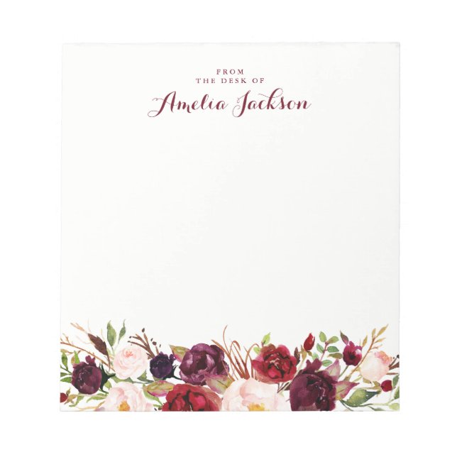 Bloc-note Bourgogne Rouge Floral Stationery sociale personna (Devant)