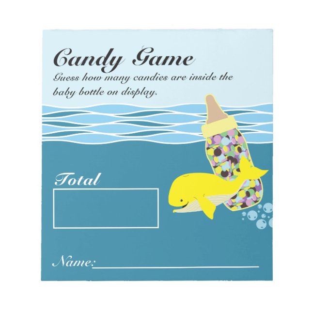 Bloc-note Bouteille de bonbon Guesser jeu, M&M, Baby shower  (Devant)