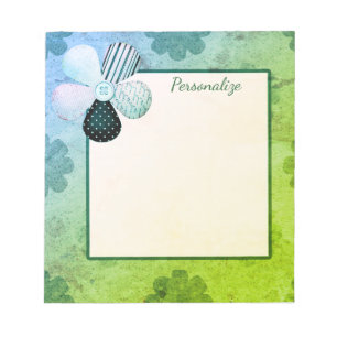 Bloc-note Bouton à coudre mignon Fleur Bleu Vert Bordure