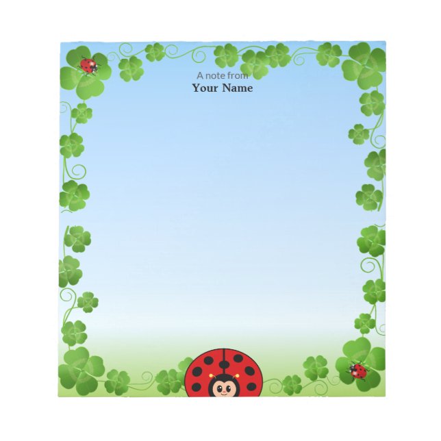 Bloc-note Bouton mignon Ladybug sur bleu clair (Devant)
