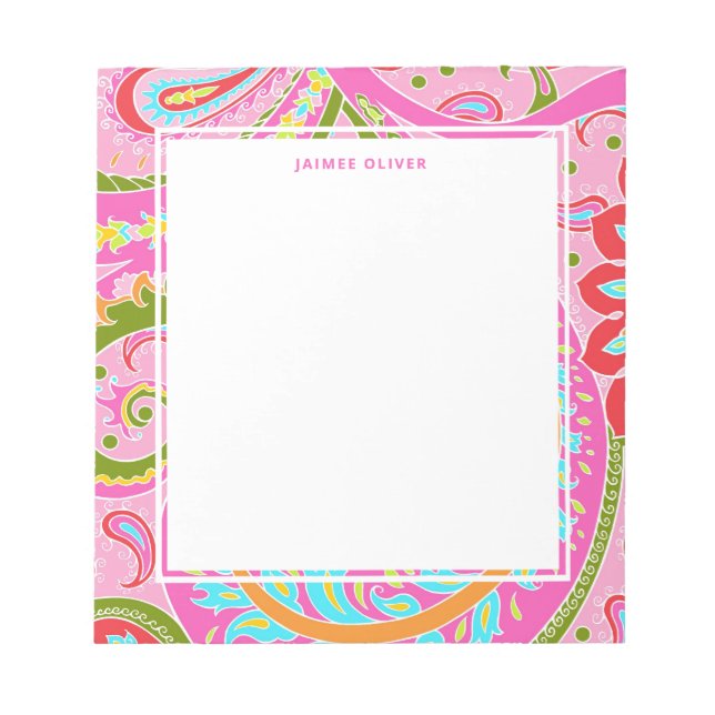 Bloc-note Bright Paisley Pink Personalized Notepad (Devant)