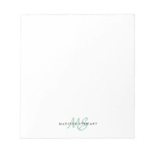 Bloc-note Brosse verte à la menthe Monogramme Moderne tendan