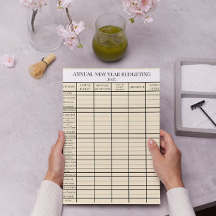 Bloc-note Budget annuel du Nouvel An rose beige