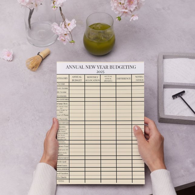 Bloc-note Budget annuel du Nouvel An rose beige (Créateur téléchargé)