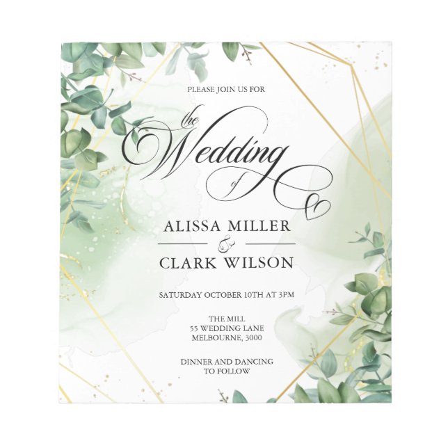 Bloc-note BUDGET Eucalyptus Faire-part de mariage Or (Devant)