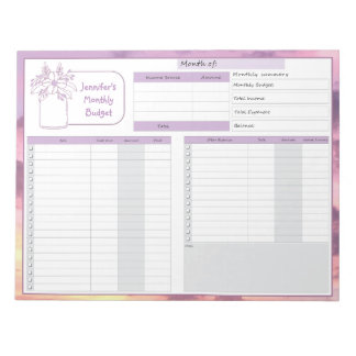 Bloc-note Budget mensuel et suivi des factures Purple Jaune
