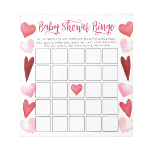 Bloc-note Budget Pink Hearts Baby shower Jeu de Bingo