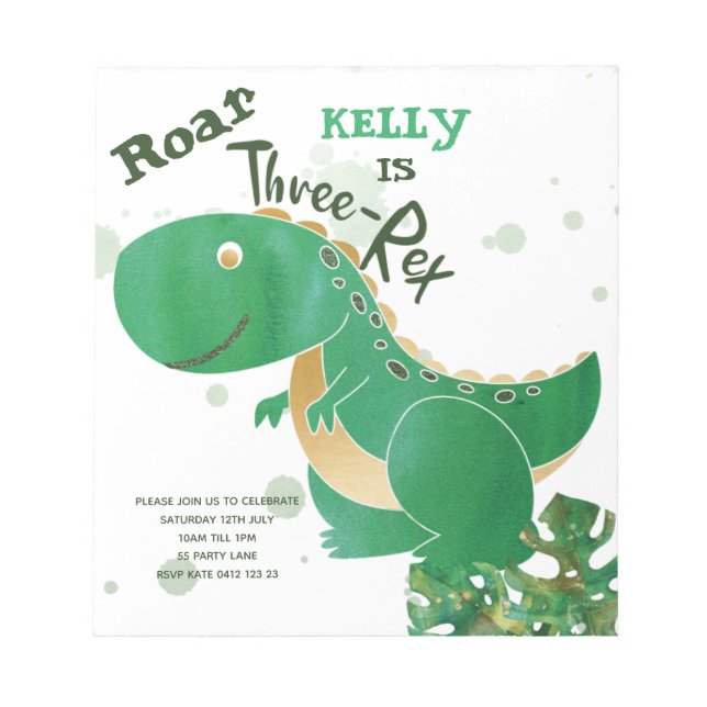 Bloc-note BUDGET Roar, Invitation Dinosaure Cute Trois Rex (Devant)