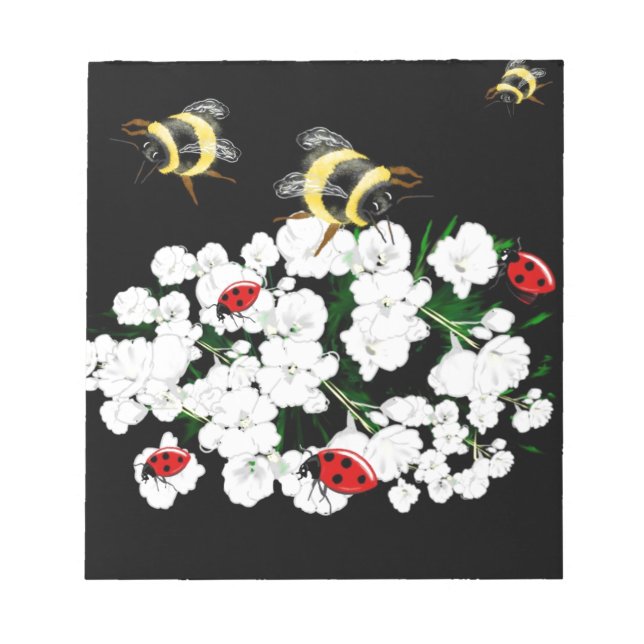 Bloc-note Bureaux d'abeilles dramatiques et fleurs blanches  (Devant)