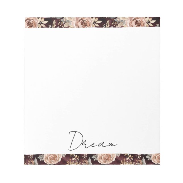Bloc-note Burgundy Rouge Blush Floral Mariage (Devant)