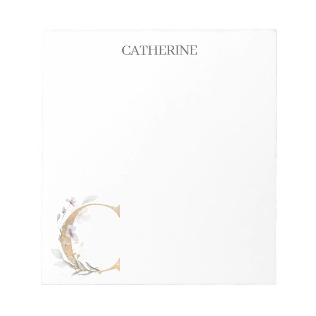 Bloc-note C Monogramme Floral Personnalisé (Devant)