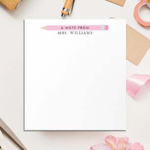 Bloc-note Cadeau pour Enseignant Crayon Rose Illustré sur Me