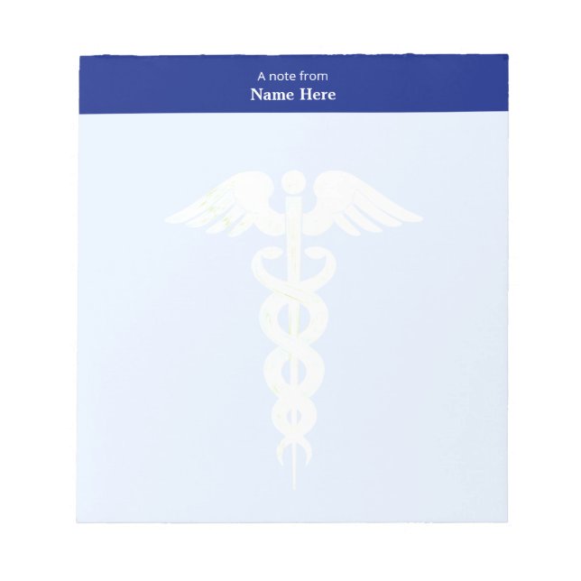 Bloc-note Caduceus Médicale et en-tête bleu simple (Devant)