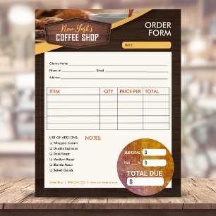 Bloc-note Café Café Café Formulaire facture de commande de