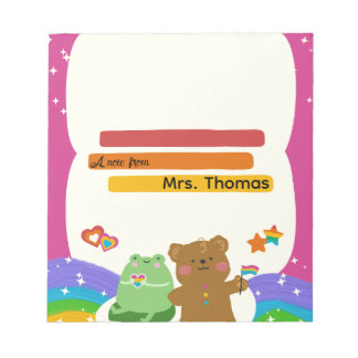 Bloc-note Cahier de notes pour enseignant ourson arc-en-ciel