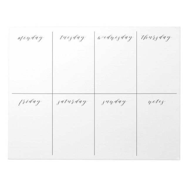Bloc-note Calendrier blanc du planificateur hebdomadaire (Devant)