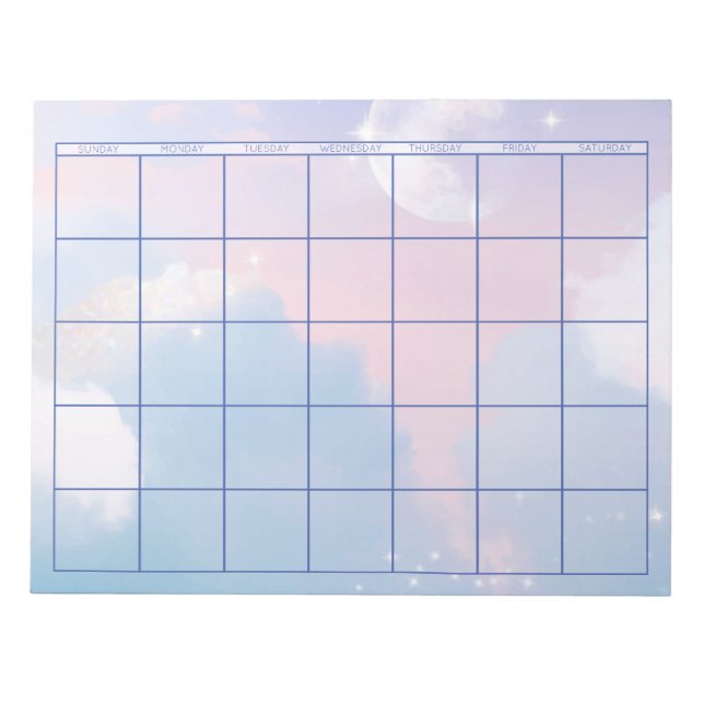 Bloc-note Calendrier blanc esthétique Lune et ciel (Devant)