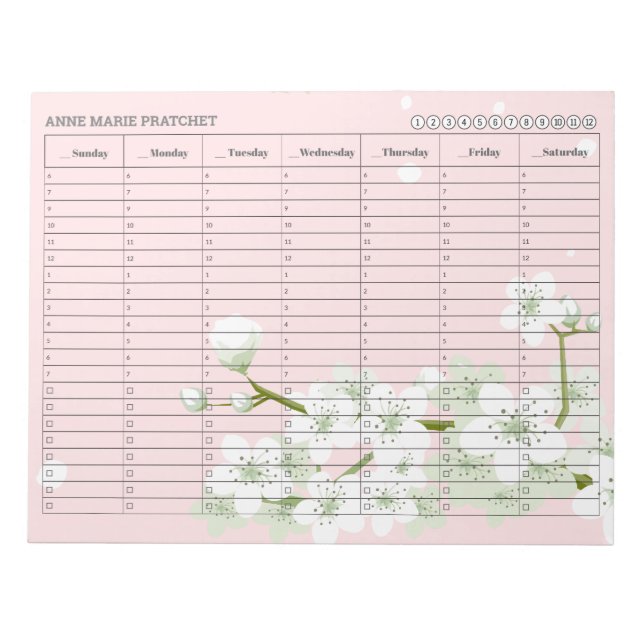 Bloc-note Calendrier de rendez-vous hebdomadaire des fleurs  (Devant)