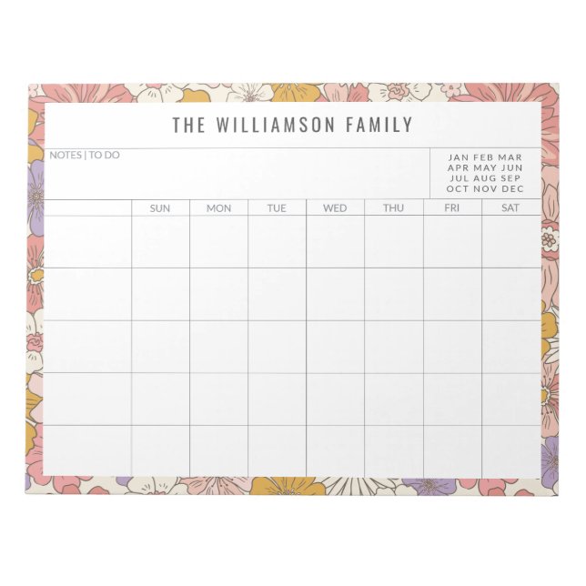 Bloc-note Calendrier du planificateur simple de famille rose (Devant)