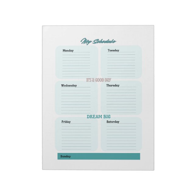 Bloc-note Calendrier du planificateur Turquoise bleu hebdoma (Tourné)