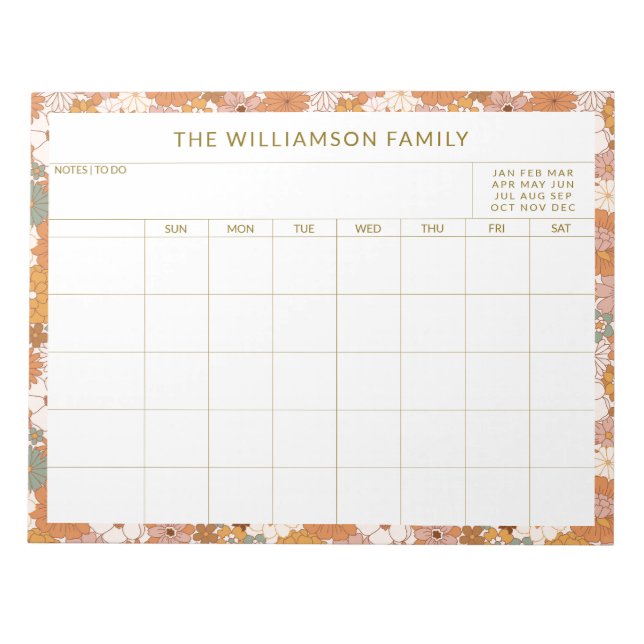 Bloc-note Calendrier familial personnalisé de fleurs terreus (Devant)