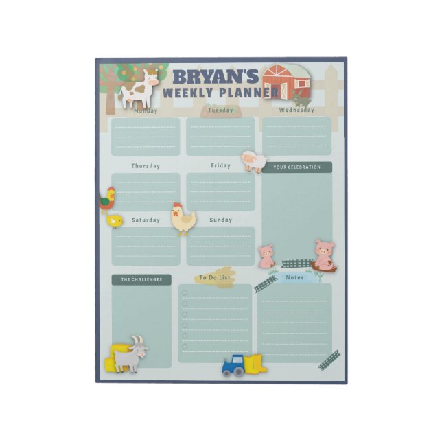 Bloc-note Calendrier hebdomadaire avec images de ferme (Tourné)