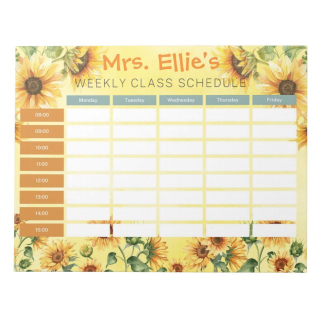 Bloc-note Calendrier hebdomadaire de tournesol personnalisé (Devant)