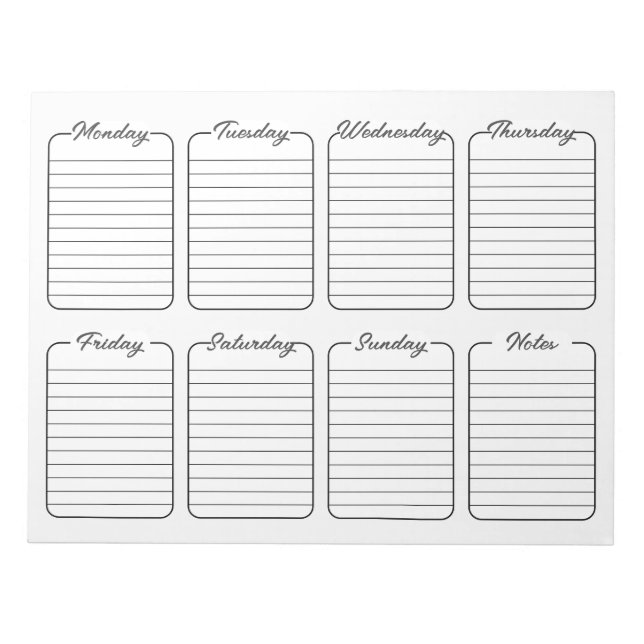 Bloc-note Calendrier hebdomadaire simple du planificateur bl (Devant)