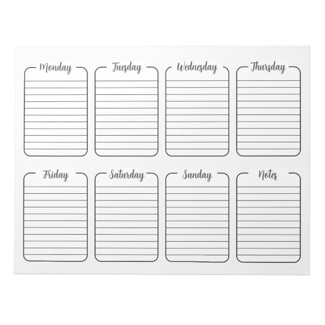 Bloc-note Calendrier hebdomadaire simple du planificateur bl (Devant)
