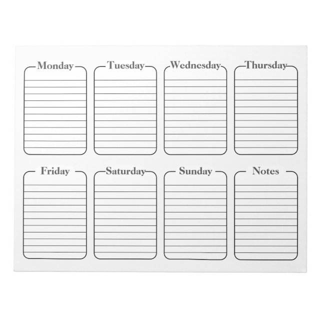 Bloc-note Calendrier hebdomadaire simple du planificateur bl (Devant)