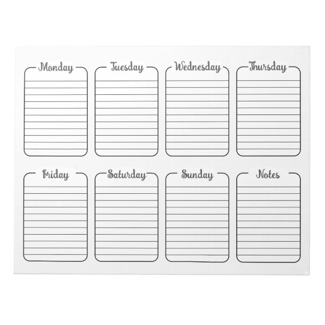 Bloc-note Calendrier hebdomadaire simple du planificateur bl (Devant)