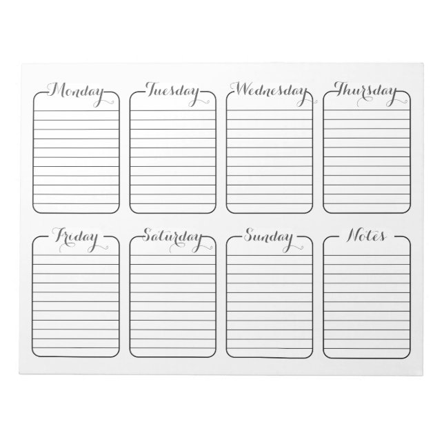 Bloc-note Calendrier hebdomadaire simple du planificateur bl (Devant)