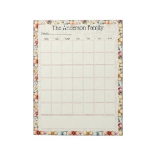 Bloc-note Calendrier mensuel personnalisé avec fleurs en ros