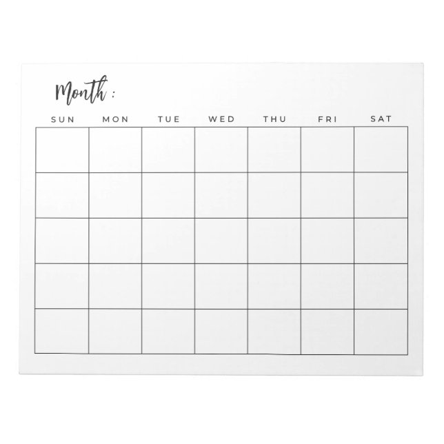 Bloc-note Calendrier mensuel vide (Devant)