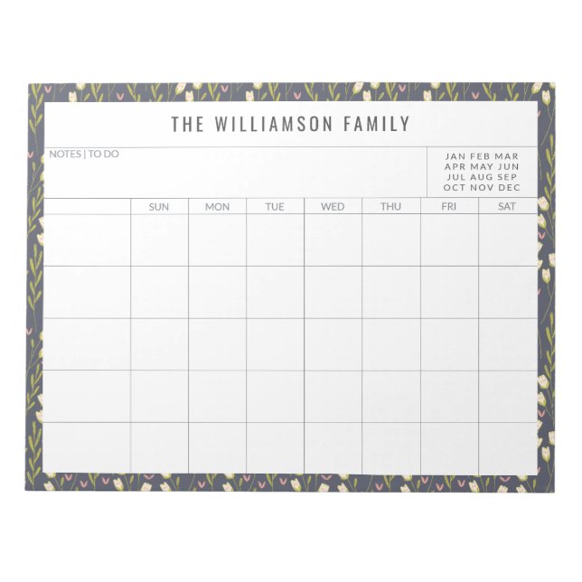 Bloc-note Calendrier simple Floral Border Family Planner (Devant)
