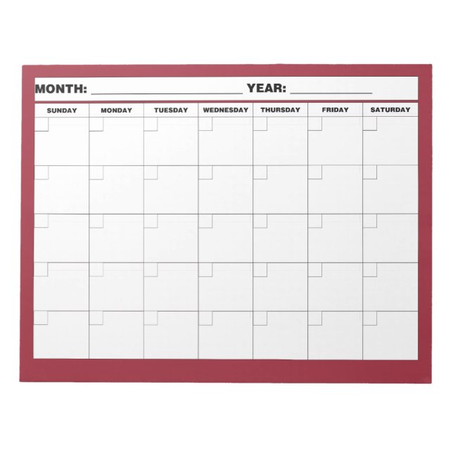 Bloc-note Calendrier vide minimal (Devant)