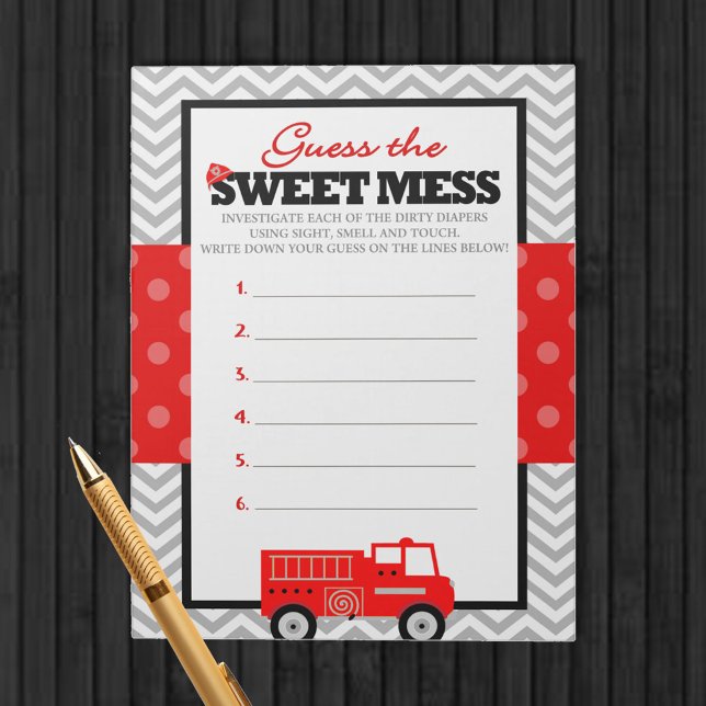 Bloc-note Camion À Feu Devinez La Douce Mess Jeu Réponse (Guess the Sweet Mess Baby Shower Game Pack of 40 Games for Firefighter Baby Shower)