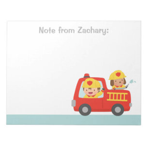 Bloc-note Camion rouge Pompier Pompier Boy et Notepad