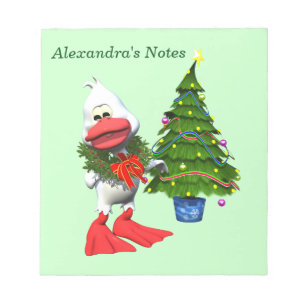 Bloc-note Canard de Noël blanc mignon portant une couronne