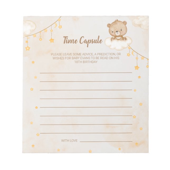 Bloc-note Capsule temps de Baby shower de l'ours Brown (Devant)