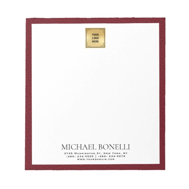 Bloc-note Cardinal Red Leather Carré Logo professionnel (Devant)