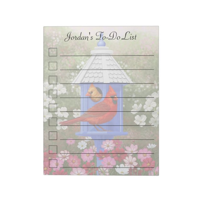 Bloc-note Cardinaux et maison d'oiseaux bleue (Tourné)