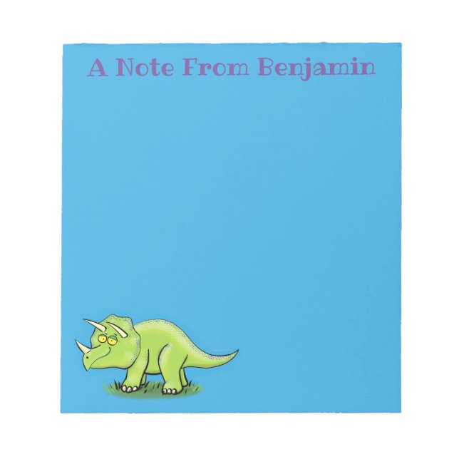 Bloc-note Caricature de dinosaure de triceratops vert mignon (Devant)