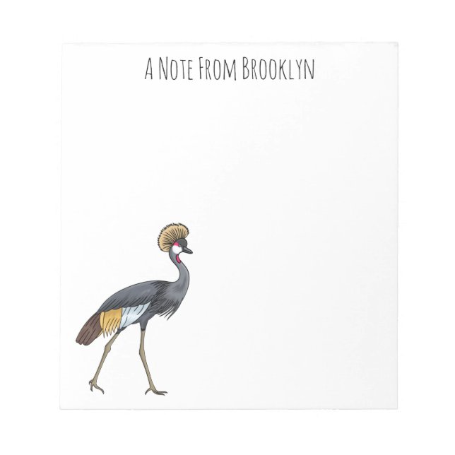 Bloc-note Caricature d'oiseau de grue couronné gris (Devant)