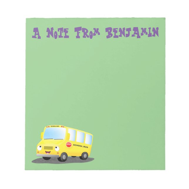 Bloc-note Caricature du bus scolaire jaune joyeux (Devant)