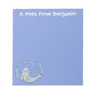 Bloc-note Caricature joyeux de phoque et de poisson bleu