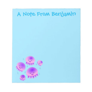 Bloc-note Caricature kawaii de méduse violette rose mou