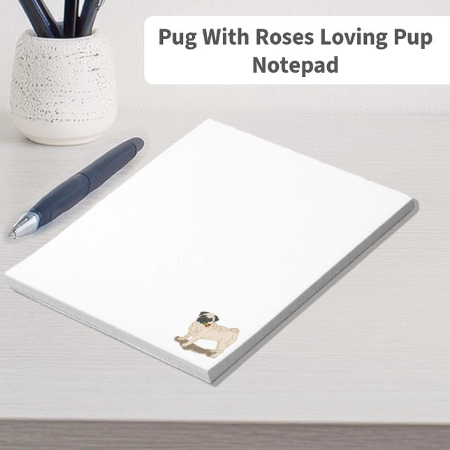 Bloc-note Carlin Avec Amour Rose (Pug With Roses Loving Pup Notepad)